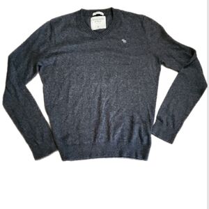 Abercrombie & Fitch Gray Vintage V-Neck Sweater Moose Logo Cashmere Blend